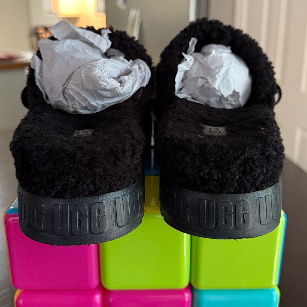 UGG Black Fuzzy Open-Toe Slides - Picture 6 of 16